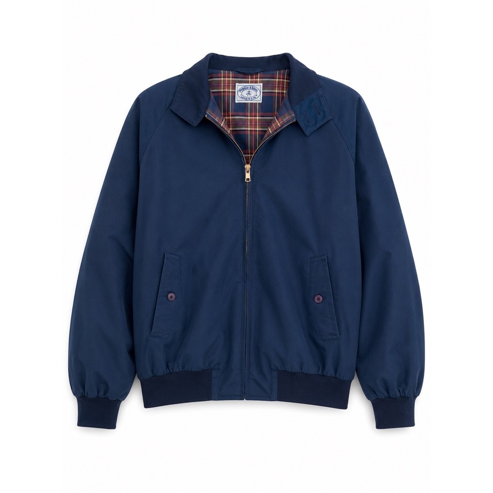 Vintage IZOD Lacoste Mens M Navy Blue Harrington Jacket Plaid Lined Full Zip 80s